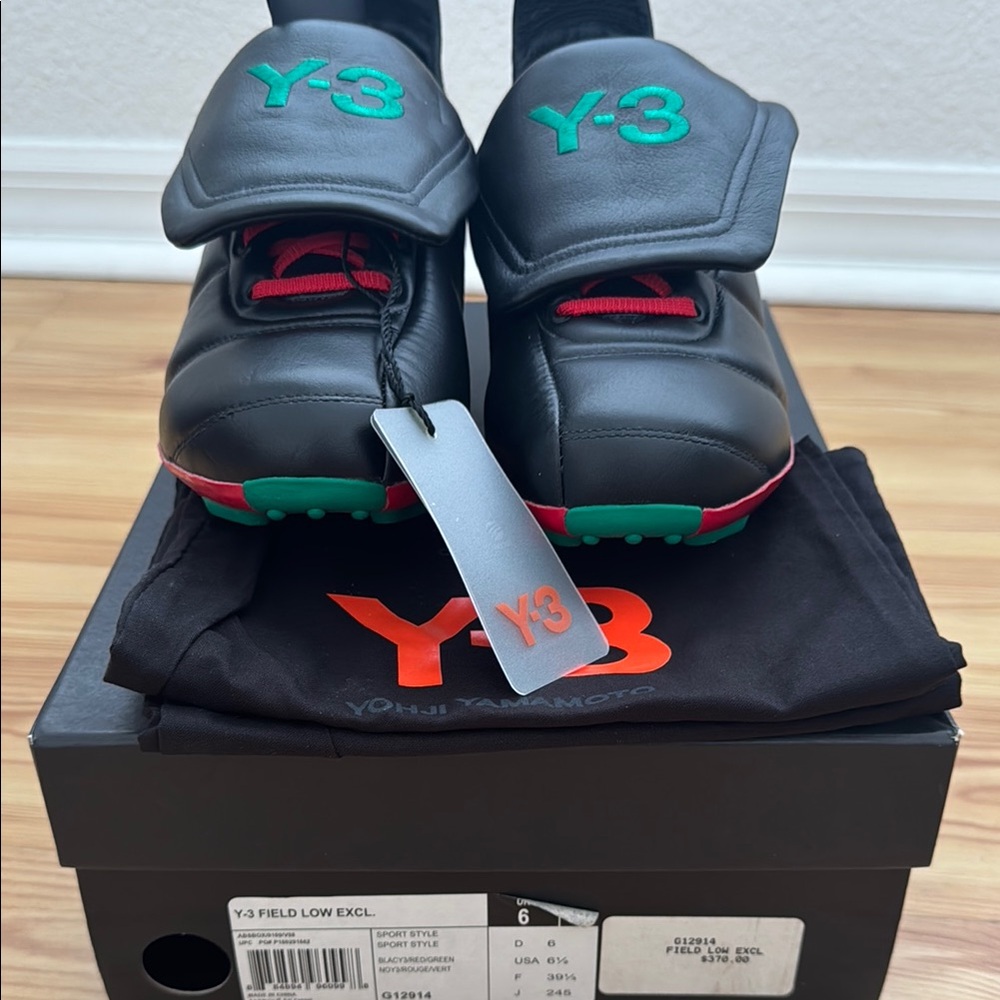 Y-3 Black Athletic Shoes with Green and Red Accents